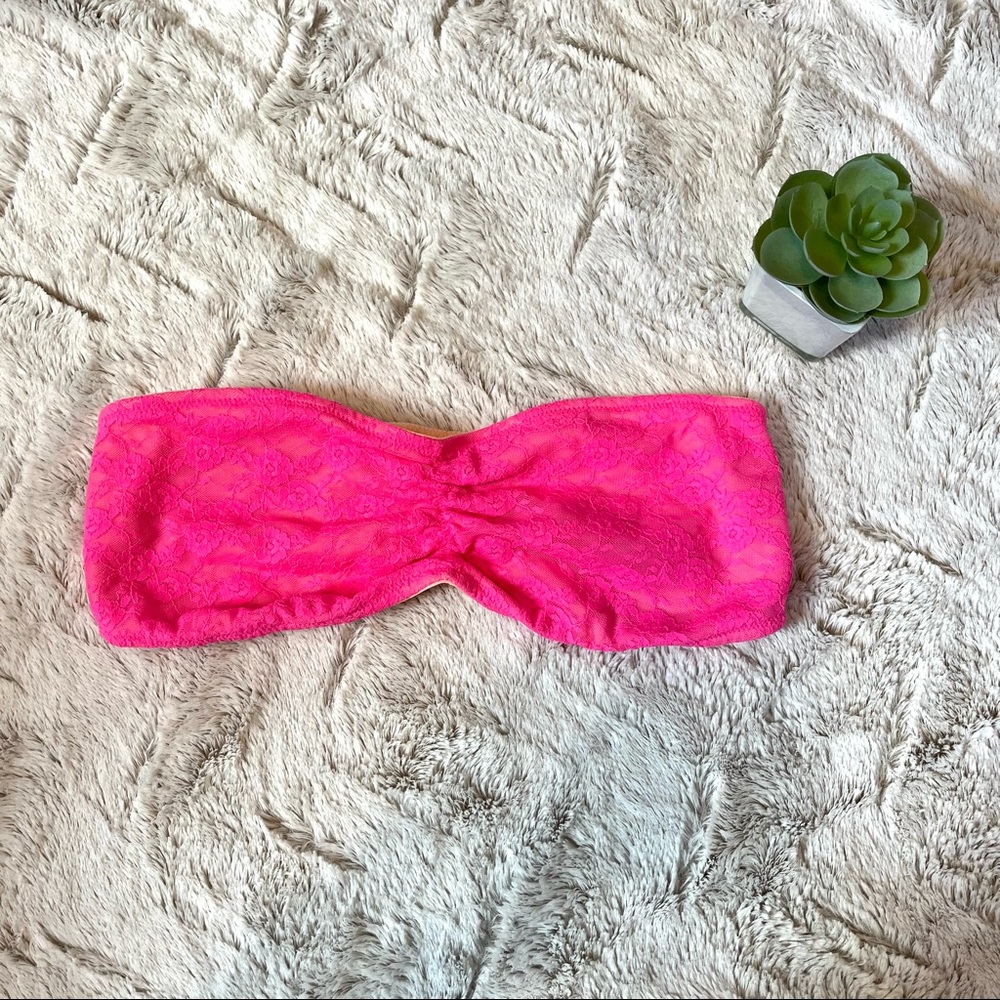 PINK Victoria’s Secret | Hot Pink Lace Bandeau Bralette Size Medium